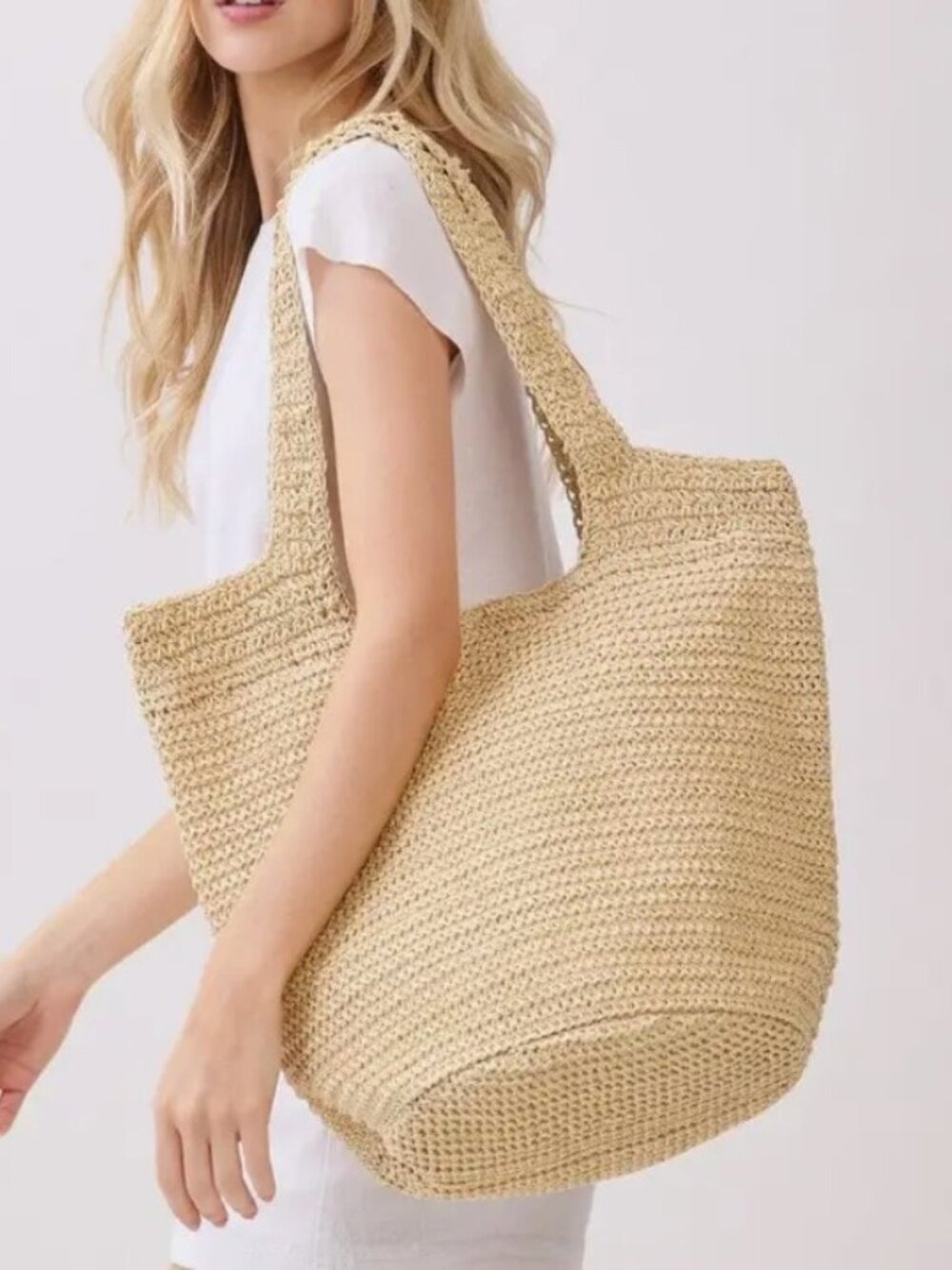 Beige Handmade Straw Tote Bag - Picture 4 of 9